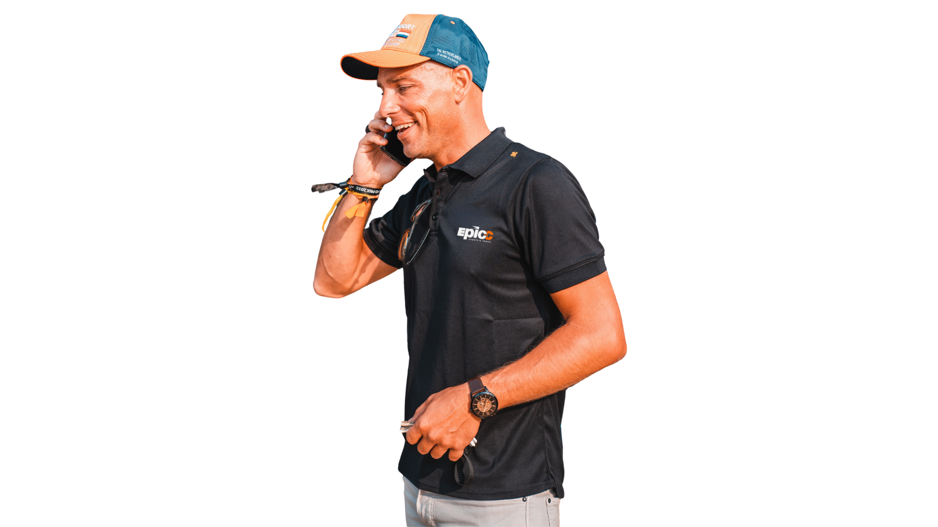 Martijn Stroet bellen regelen tijdens evenement